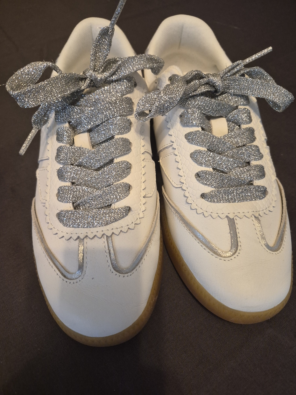 Toms White Sneakers with Silver Glitter Laces